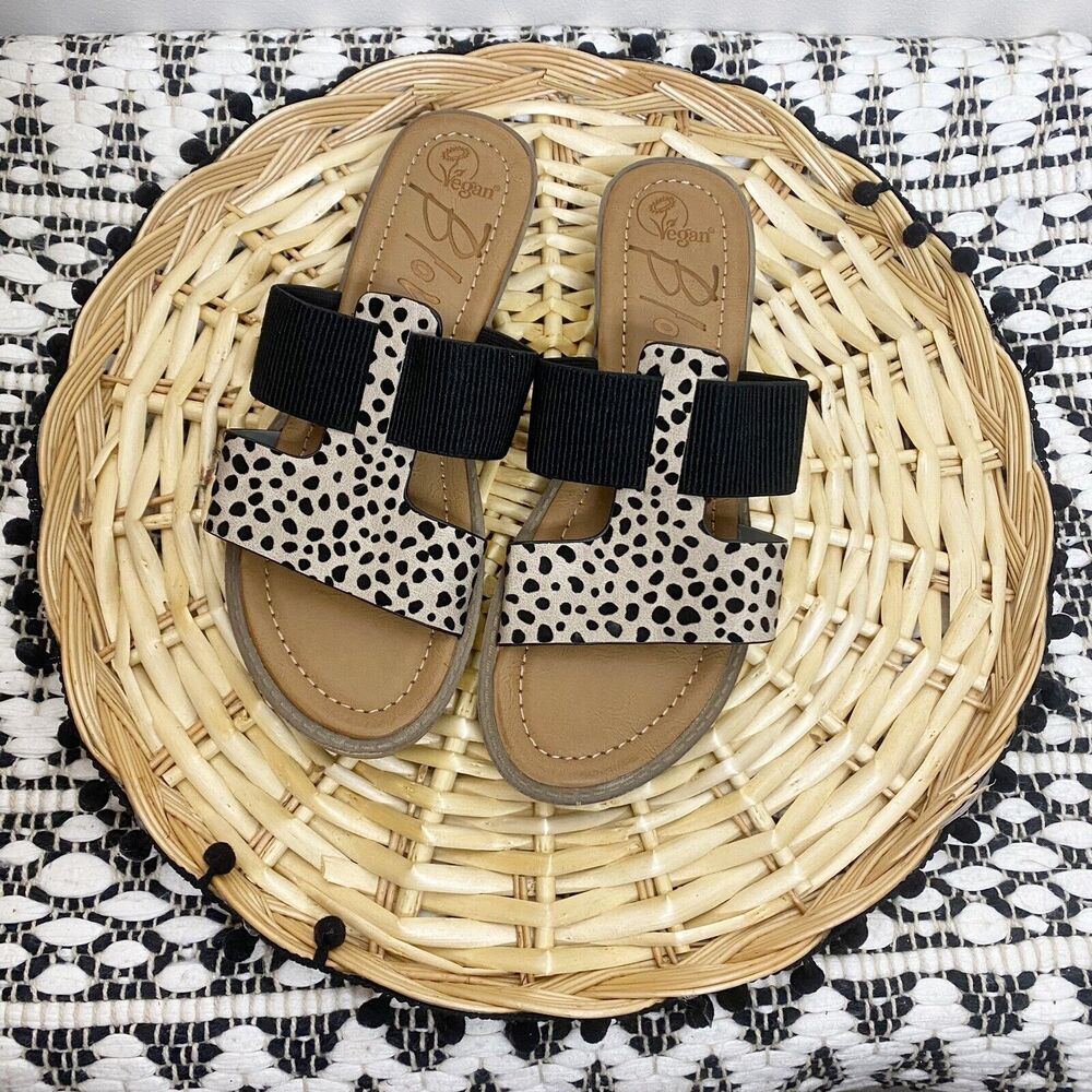 Blowfish Vegan Bucketlist Whitesands Pixie Leopard Slide Sandal Womens Size 8.5